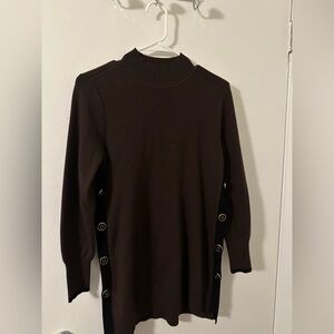Chico's Brown Crew Neck Sweater with Button Accents